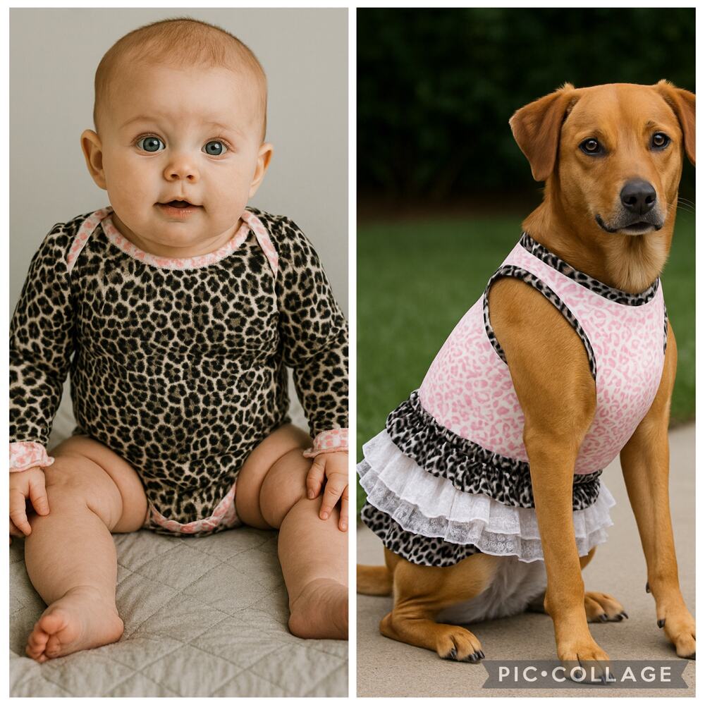 Handmade Cheetah Print Baby Bodysuit by Shuggie Fierce – Size 3–6M SAME DAY SHIP